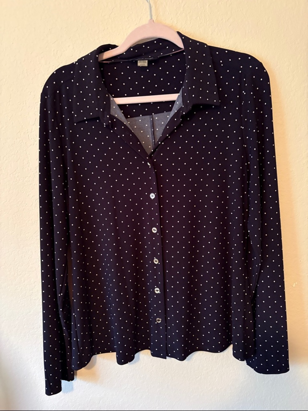 Tommy Hilfiger Navy Button-Down Polka Dot Blouse